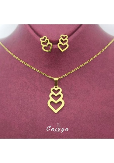 Kalpler Çelik Kolye Küpe Set Gümüş