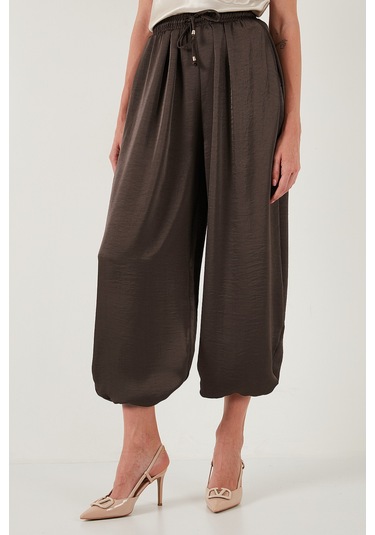 Lela Oversize Bağlamalı Balon Paça Saten Şalvar Bayan Pantolon 68351199 Kahve