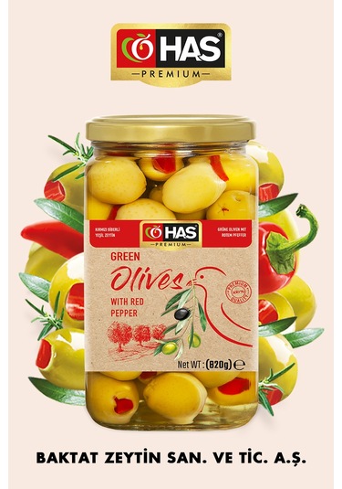 Has Premium Biber Dolgulu Yeşil Zeytin 850 G