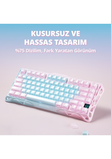 Gravastar Mercury K1 Lite Mekanik Gaming Klavye Ve M1 Pro Kablosuz Optik Mouse Seti, Aurora Mist Optik