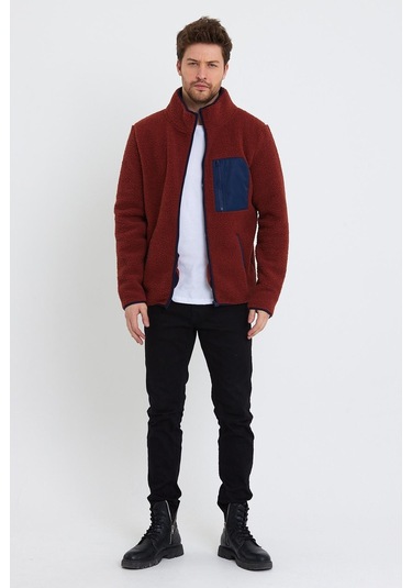 Erkek Dik Yaka Polar Ceket Kiremit