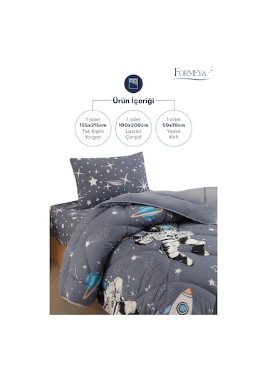 Formeya Tek Kişilik Çarşaflı Astronot Desenli Çift Taraflı Wellsoft Uyku Seti