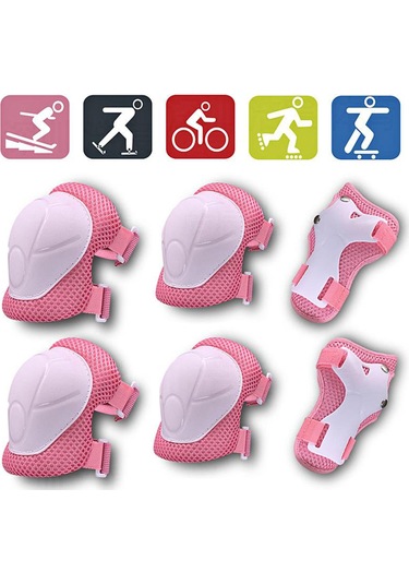 Suntek Çocuklar Kaykay Bisiklet Koruyucu Dişli Kıyafet Diz Pembe