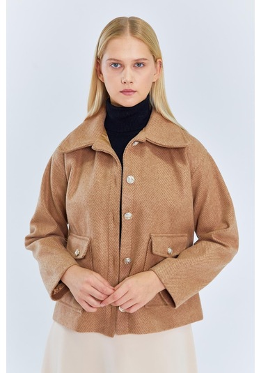 4410 Kadın Balık Sırtı Kısa Kaban Camel CAMEL