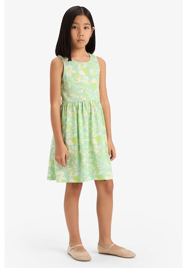 DeFacto Kız Çocuk Bisiklet Yaka Desenli Kolsuz Yazlık Elbise B4338A825SMTR107