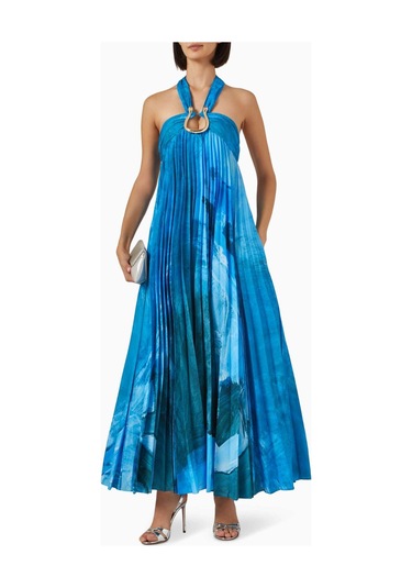 Acler Askham Maxi Elbise - 100% Polyester - Plise Tasarım - Altın Donanım - Şıklık Için Ideal Mavi