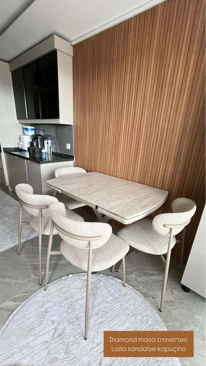 Dengema Diamond Açılır Masa Takımı Traverten Desen Kapuçino Metal Ayak, 4 Sandalyeli, 80x120/180 Cm Traverten - Kapuçino Ayak Dengema Diamond Açılır Masa Takımı Traverten Desen Kapuçino Metal Ayak, 4 Sandalyeli, 80x120/180 Cm Traverten - Kapuçino Ayak