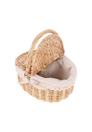 Bosphorusboutique02 El Yapımı Hasır Sepet, Kamp & Piknik İçin, Kahverengi Kapaklı Sepet Kahverengi