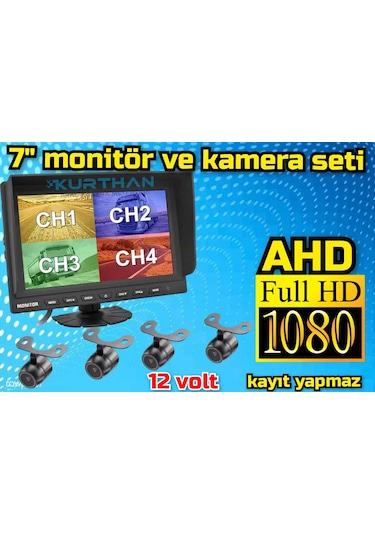 Kayıtsız 7 İnç Ekran 4 Adet Ahd 1080p Kamera Seti 12 Volt