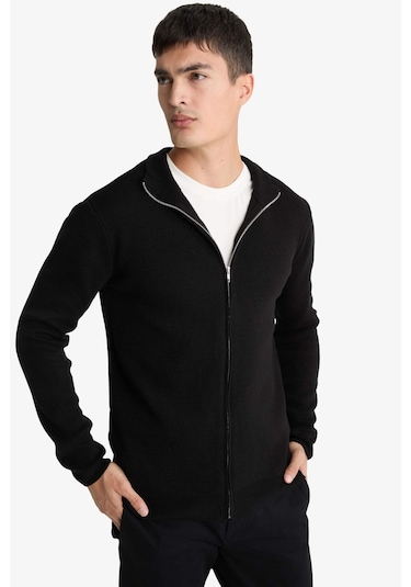 Defacto Standart Fit Dik Yaka Fermuarlı Triko Hırka C8158ax25aubk27 Siyah