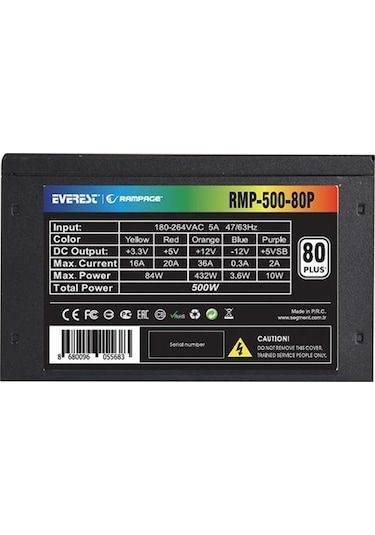 Rampage RMP-500-80P 500W 80+ 12 CM Fanlı Güç Kaynağı