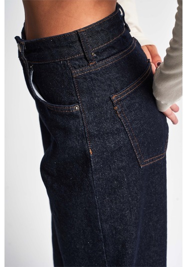 Itsbasic Kadın Koyu Kot Rengi Doris Straight Fit %100 Koton Su Yıkama Denim Jean Koyu Kotrengi