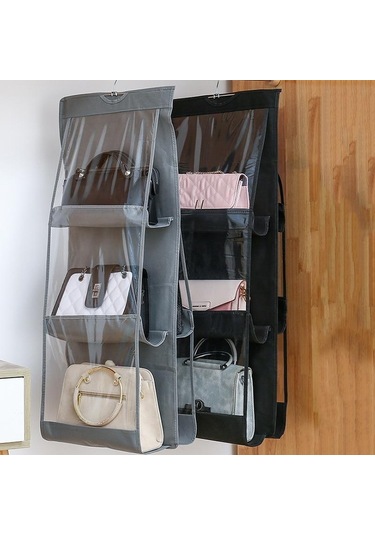 Siyah 6 Cep Asılı Çanta Şeffaf Saklama Çantası Temizle Ev Organizatör Dolap Dolap Muhtelif Ayakkabı Çantası Askı Kılıfı İle