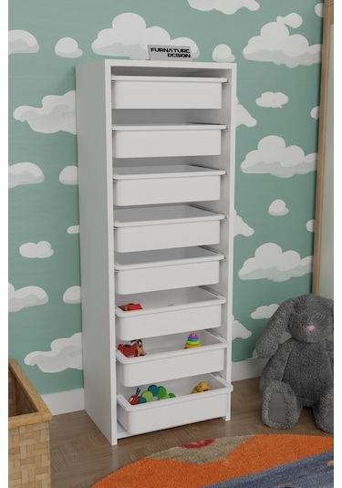 8 Sepetli Çok Amaçlı Dolap Oyuncak Mutfak Dolabı - Beyaz-beyaz