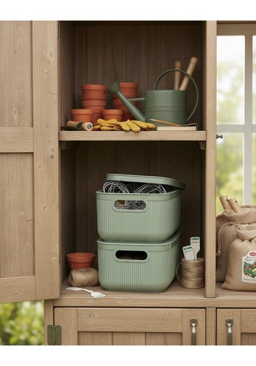 Okyanus Home Linea Smart Box Yeşil 2,4 Lt 2 Adet Kapaklı Çok Amaçlı Saklama Kutusu Yeşil