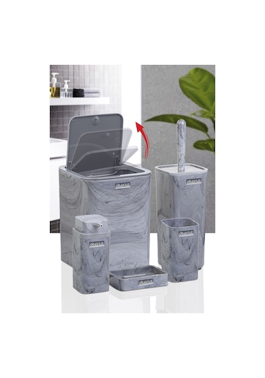 Okyanus Home Kare Mermer Desenli 5'Li Banyo Seti