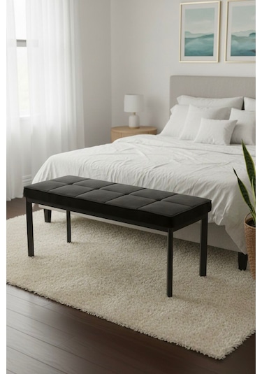 Vena 105x40 Bench - Babyface Kumaş Çımalı Döşeme Puf Bench Siyah Ayaklı Siyah