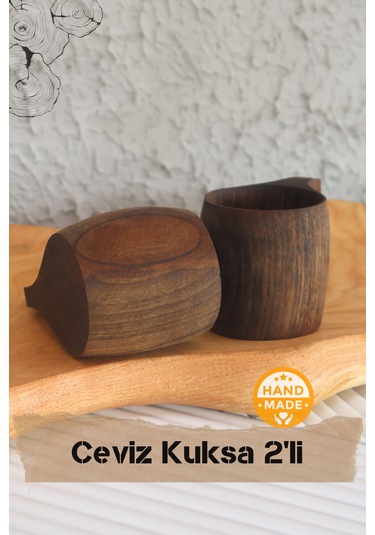 Asaf Atelier El Yapımı Ceviz Ağacı Ahşap Kupa - Kuksa 2'li