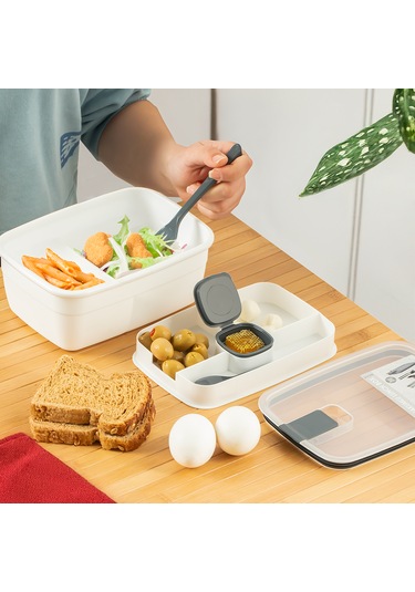 Porsima 3192 Vakumlu Sosluklu Bölmeli 2 Katlı Lunch Box Saklama K Beyaz