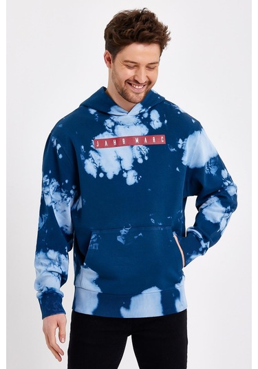 JAHR MARC Oversize Mavi Batik Yıkamalı Sweatshirt - XS Mavi