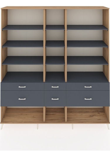 Hyperion Dolap 12 Raflı 6 Çekmeceli 220x44x243 Çam-antrasit/antrasit Antrasıt/antrasıt