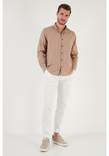 Buratti Pamuklu Regular Fit Düğmeli Yaka Erkek Gömlek Cf20S111871 Toprak