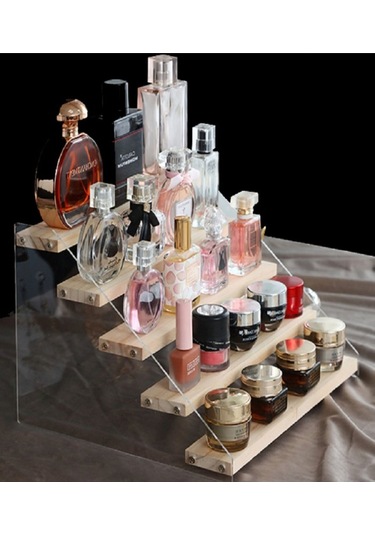 Pleksi Ahşap Merdiven Stant - 4 Katlı