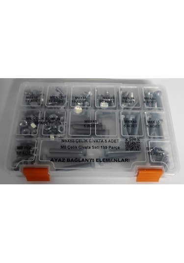 Ayaz M8 Çelik Civata Seti Anahtar Başlı 199 Parça