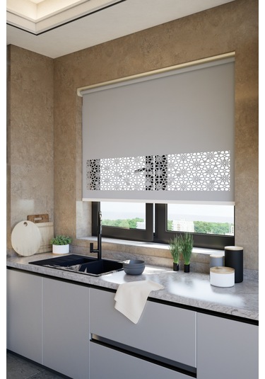 Perdea Lazer Kesim Mat Stor Perde, Lazer Kesimli Klasik Serisi, C-101005 Gri Renk