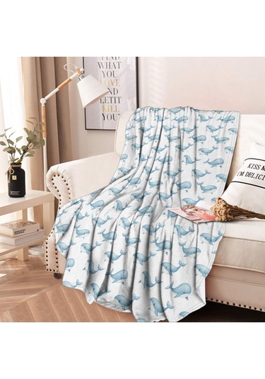 Balina Desenli 47 İnç Yuvarlak Polar Battaniye, Yumuşak, Hafif, Yetişkin & Çocuk-a18 Whale Watercolor Blue