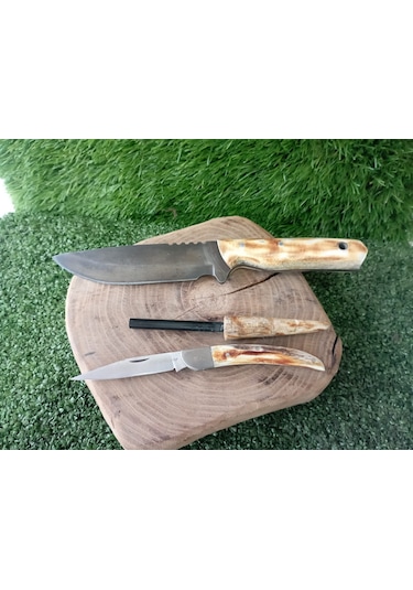Tctknives El Yapımı Av Kamp Bıçak Deri Kılıflı Krem