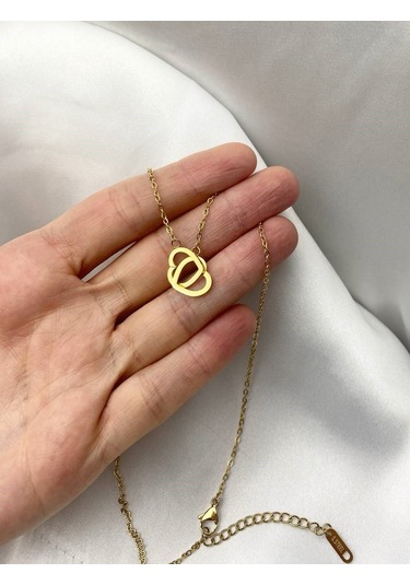 İç İçe Kalpler Aşk Sevgi Bağlılık Kolyesi Gold Renk Paslanmaz Çel Çok REnkli