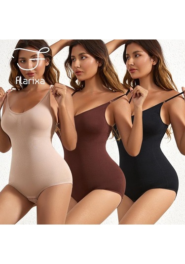 Bej Flarixa Dikişsiz Vücut Şekillendirici Kadın Bodysuit Açık Kasık Shapewear Doğum Sonrası Karın Kontrol Shapewear Zayıflama İç Tulum