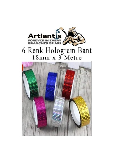Renkli Hologram Bant 6 Renk 1 Paket 18mm X 3 Metre Yaldızlı Metalik Desenli Fosforlu Hologram Bant Hobi Tasarım 6