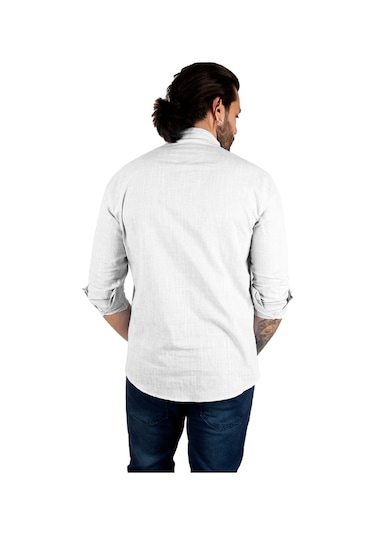 Deepsea Erkek Gri Yarım Düğmeli Hakim Yaka Flamlı Keten Gömlek 2201914 Gri Deepsea Erkek Gri Yarım Düğmeli Hakim Yaka Flamlı Keten Gömlek 2201914 Gri