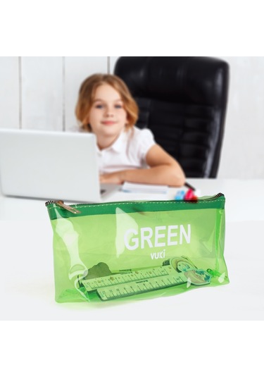 Vukı Seffaf Kalem Cantası Ucgen Yesıl Vk-0115-07