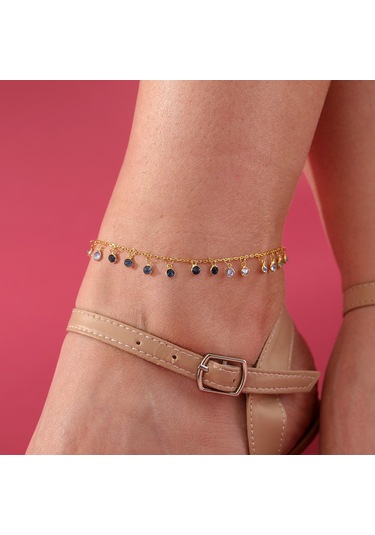 Queen Silver Jewelry 925 Ayar Gümüş Sallantılı Mavi Renk Geçişli Halhal Altın