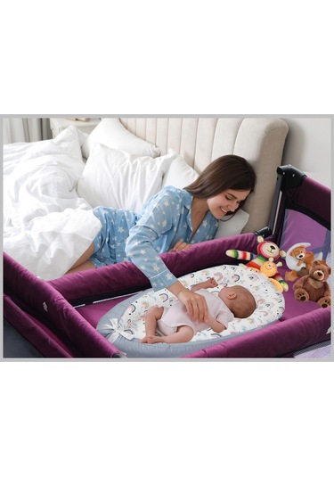 Holmer Kids Maxi Comfort Coolstyle Anne Yanı Oyun Parkı Beşik + Aloevera Yatak - Mürdüm