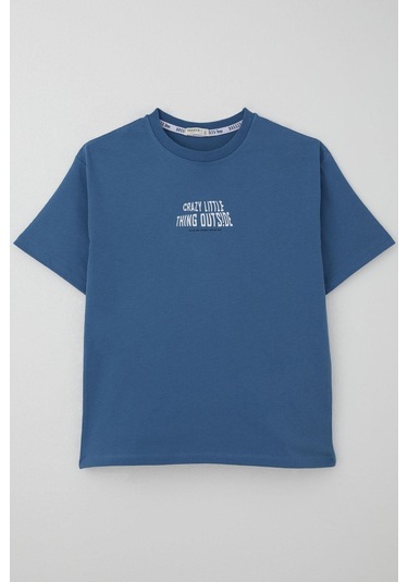 Breeze Erkek Çocuk Tişört Yazı Baskılı 8-12 Yaş, İndigo Indigo