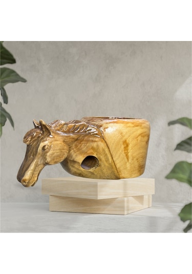 Ahşap El Oyması At Figür Kuksa. 17x10x8 Cm