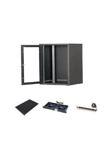 Setrack 19'' 9u 600x600 Duvar Tipi Rack Kabinet+sabit Raf+2li Fan Modülü+6lı Grup Priz