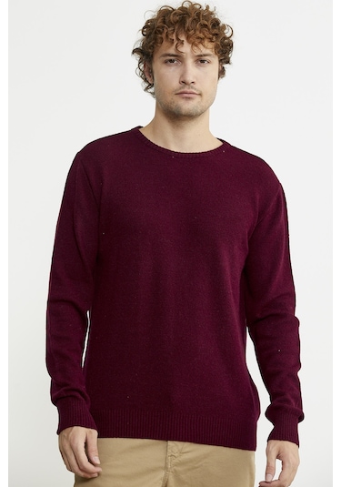 Basic Sıfır Yaka Triko Kazak - Bordo 001