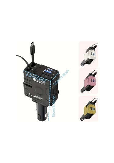 Fochsia Klasik Koyu Siyah Süper Mecha Stili 4ü1 İos Uyumlu+type-c Hızlı Şarj Kabloları Otomobil Ve Telefon İçin Taşınabilir Şarj Cihazı