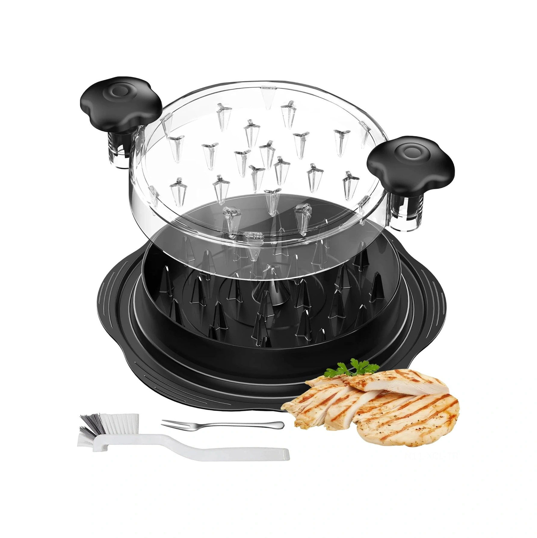 Konesam Dstana El Divitli Tavuk Kırıcı, Ergonomik Tutamaklı El Kullanıma Uygun, Cam Gözlem Kapağı, Paslanmaz Çelik Çatal Ve Naylon Fırça İçeren, Yıkama Kolay Siyah Model Siyah