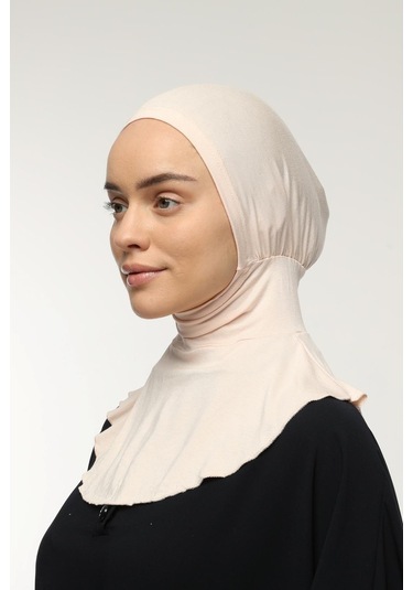 Kadın Tesettür Pratik Boyunluklu Hijab - Sporcu Bone Bej
