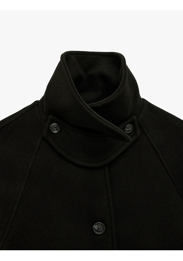 Koton Düğmeli Uzun Reglan Kollu Kaşe Kaban Siyah 6wak20478ew Siyah