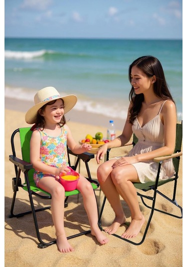 Exent 140 Kg Kapasiteli Katlanır Kamp Sandalyesi Ve 2-6 Yaş Lüx Çocuk Piknik Sandalyesi-yeşil Kırımızı