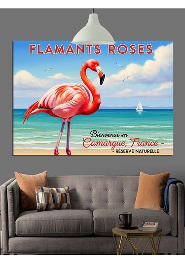 Flamingo Sahilde Dekoratif Kanvas - Mdf Ahşap Tablo