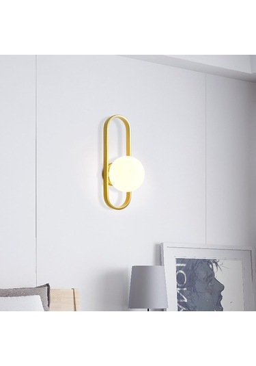 Beyaz Cam Abrajad Duvar Lambası Basit Demir Altın Geometrik Altın Gold - Siyah