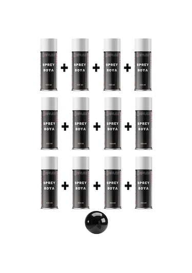 12 Adet Ral 9005 Parlak Siyah Sprey Boya 400 Ml.